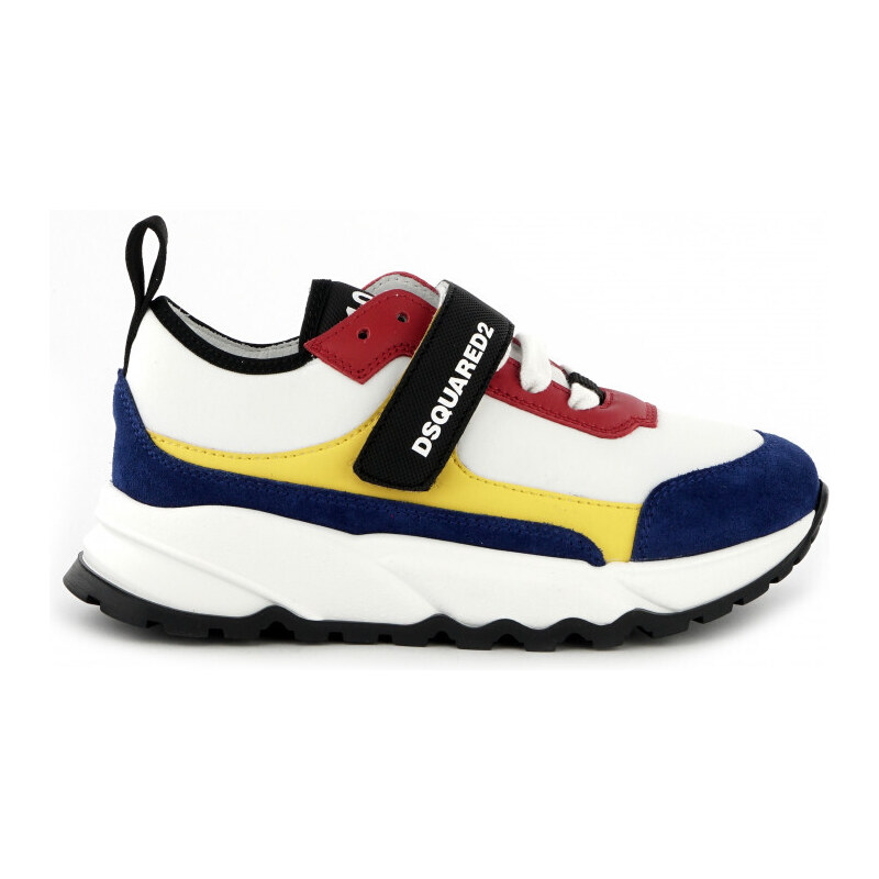 DSQUARED2 TENISKY DSQUARED LEATHER & TECH RUN SLASH SNEAKERS LOW LACE UP & STRAP