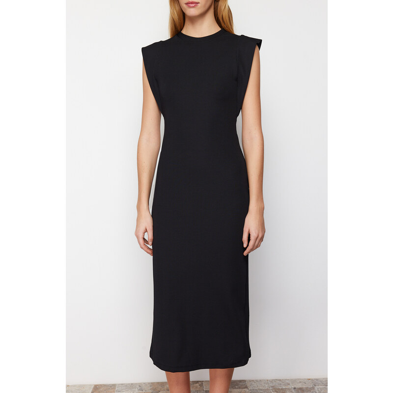 Trendyol Black Crew Neck Moon Sleeve Midi Knitted Dress