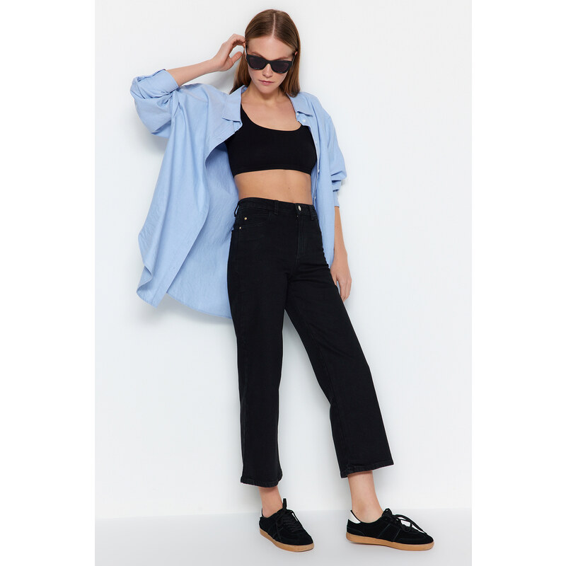 Trendyol Black High Waist Crop Straight Jeans