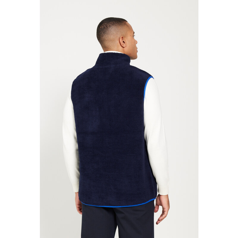 AC&Co / Altınyıldız Classics Men's Navy Blue Standard Fit Normal Fit High Neck Sherpa Fleece Vest