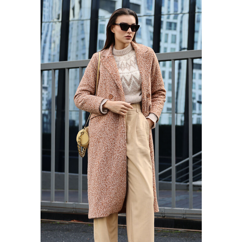 Bigdart Tan Oversize Long Boucle Coat 9127