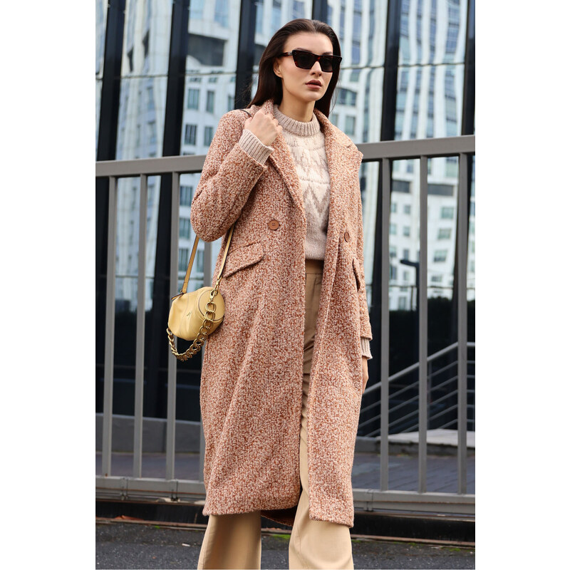 Bigdart Tan Oversize Long Boucle Coat 9127