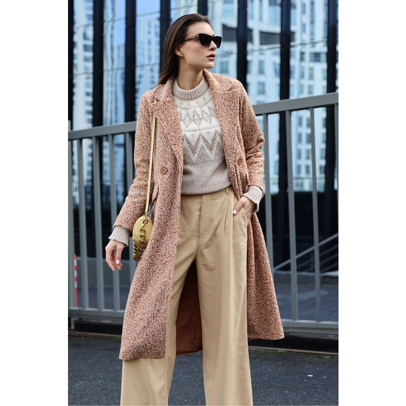 Bigdart Tan Oversize Long Boucle Coat 9127