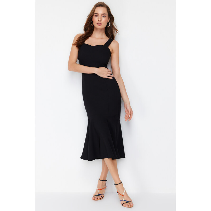 Trendyol Black Skirt Flounce Midi Woven Dress