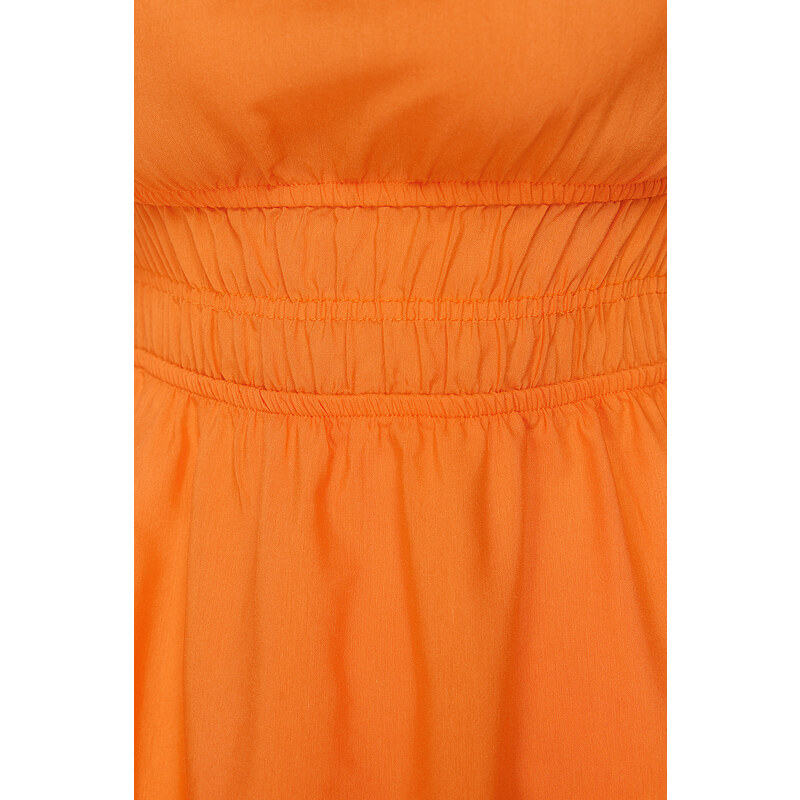 Trendyol Orange Skater/Ballet Opening Balloon Sleeve Midi Woven Dress