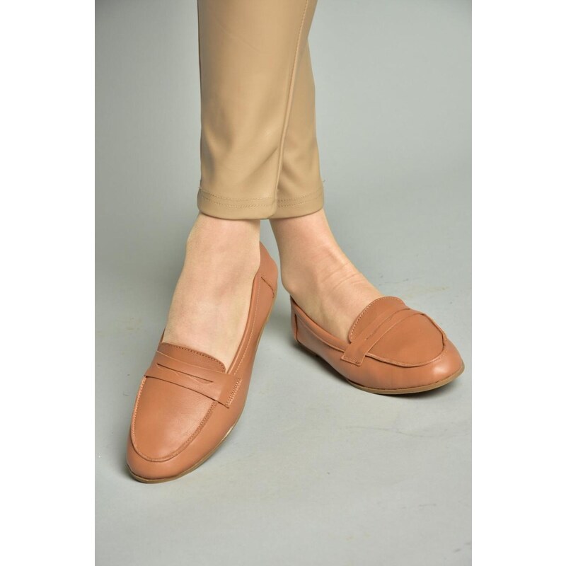 Fox Shoes S291070003 Camel Genuine Leather Flat Flat Shoe