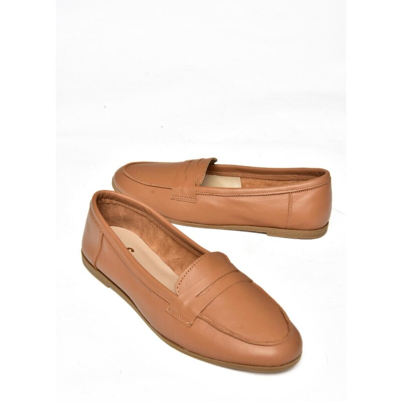 Fox Shoes S291070003 Camel Genuine Leather Flat Flat Shoe