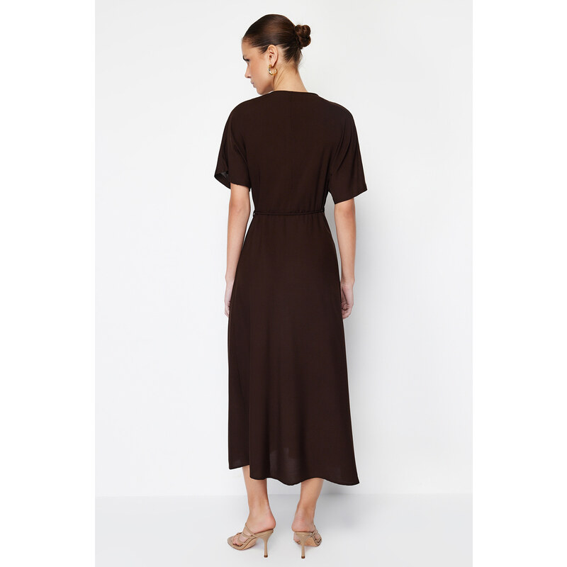 Trendyol Brown Double Breasted Tie Detailed Midi Woven Dress