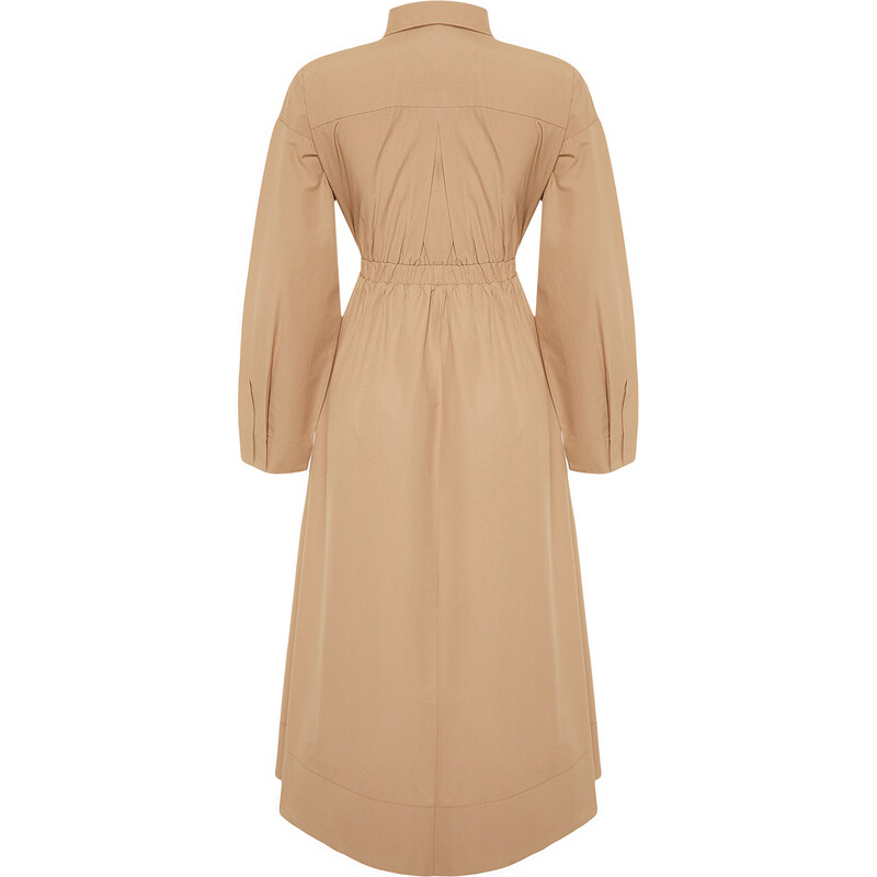 Trendyol Camel Cord and Zipper Detail Woven Dress