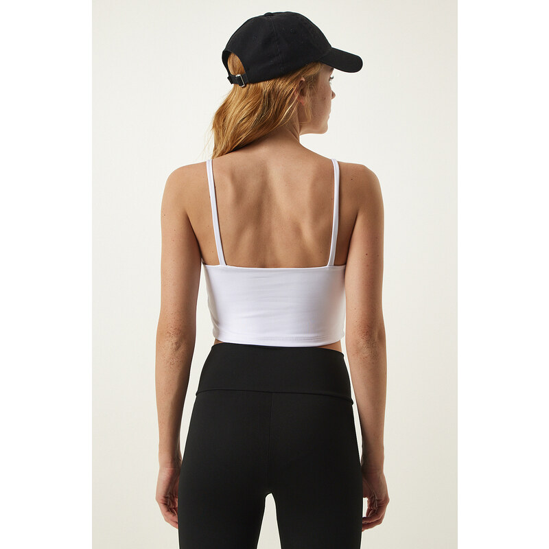 Happiness İstanbul White Thin Strap Knitted Sports Bra