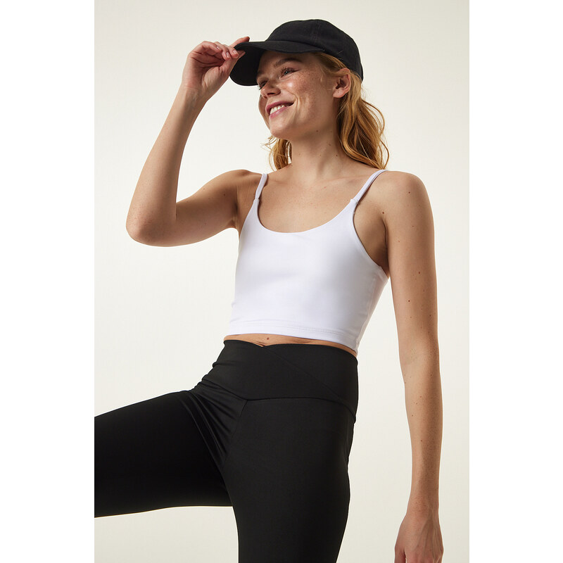 Happiness İstanbul White Thin Strap Knitted Sports Bra
