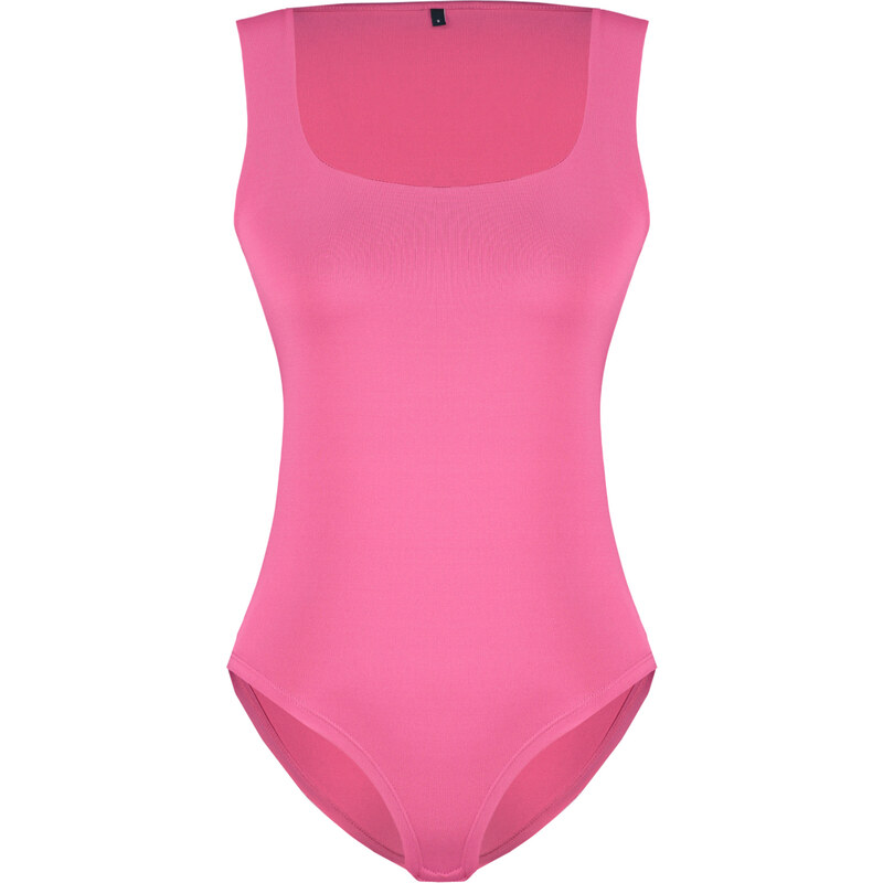 Trendyol Pink Fitted Square Neck Snap Snap Elastic Knitted Bodysuit