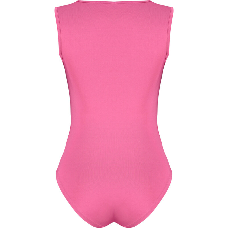 Trendyol Pink Fitted Square Neck Snap Snap Elastic Knitted Bodysuit