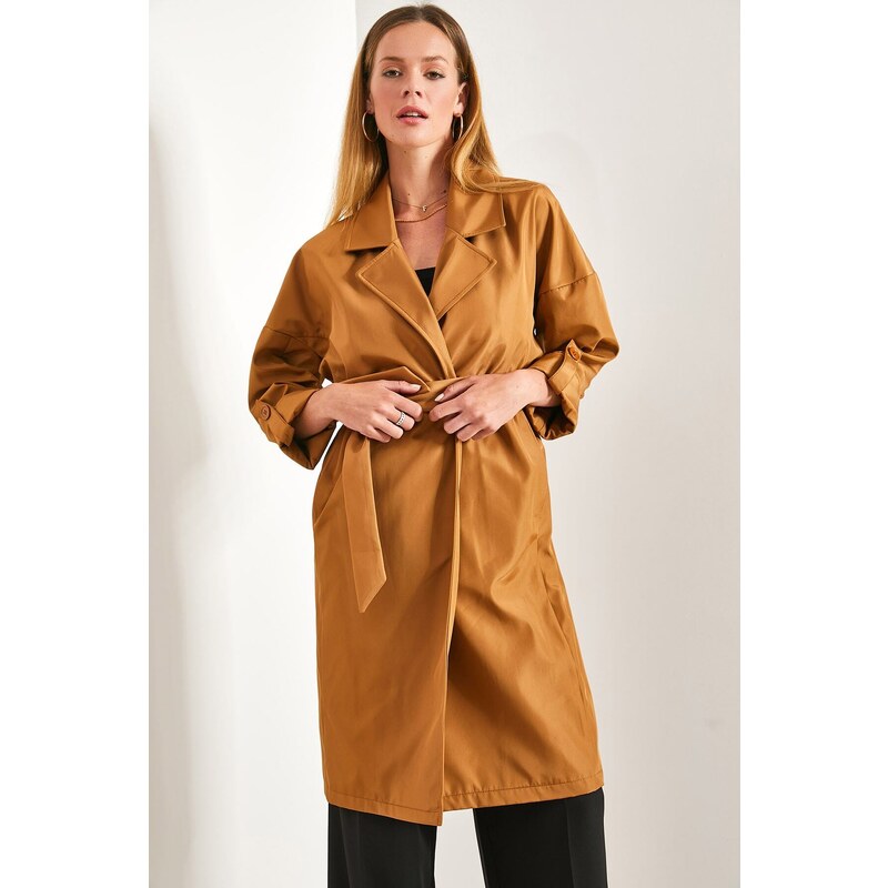 Bianco Lucci Women's Sleeve Fold Belted Trench Coat