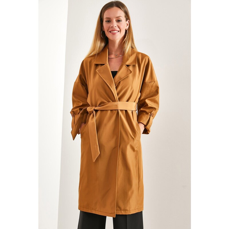 Bianco Lucci Women's Sleeve Fold Belted Trench Coat