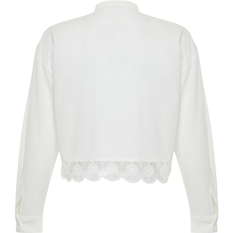 Trendyol Ecru Lace Detail Crop Woven Shirt