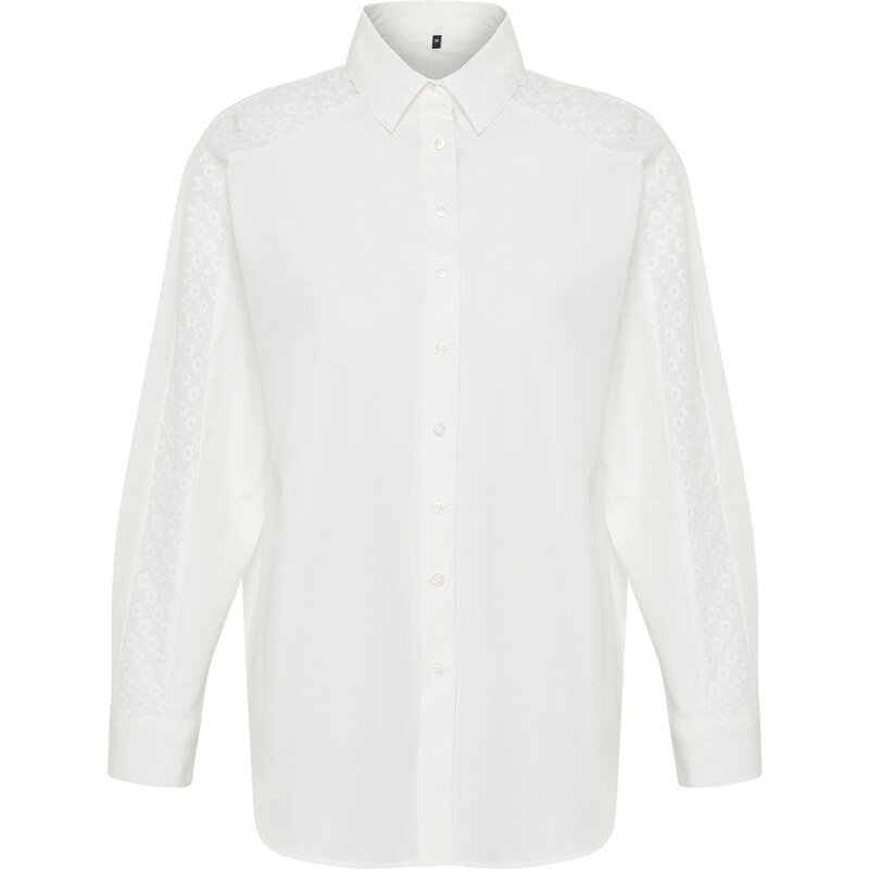 Trendyol Ecru Lace Detail Oversize/Wide Fit Shirt