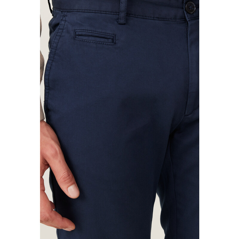 AC&Co / Altınyıldız Classics Men's Navy Blue Slim Fit Slim Fit Side Pocket Cotton Diagonal Patterned Flexible Trousers