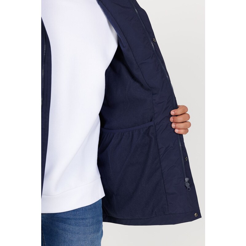 AC&Co / Altınyıldız Classics Men's Navy Blue Hooded Stand Collar Standard Fit Warm Windproof Coat