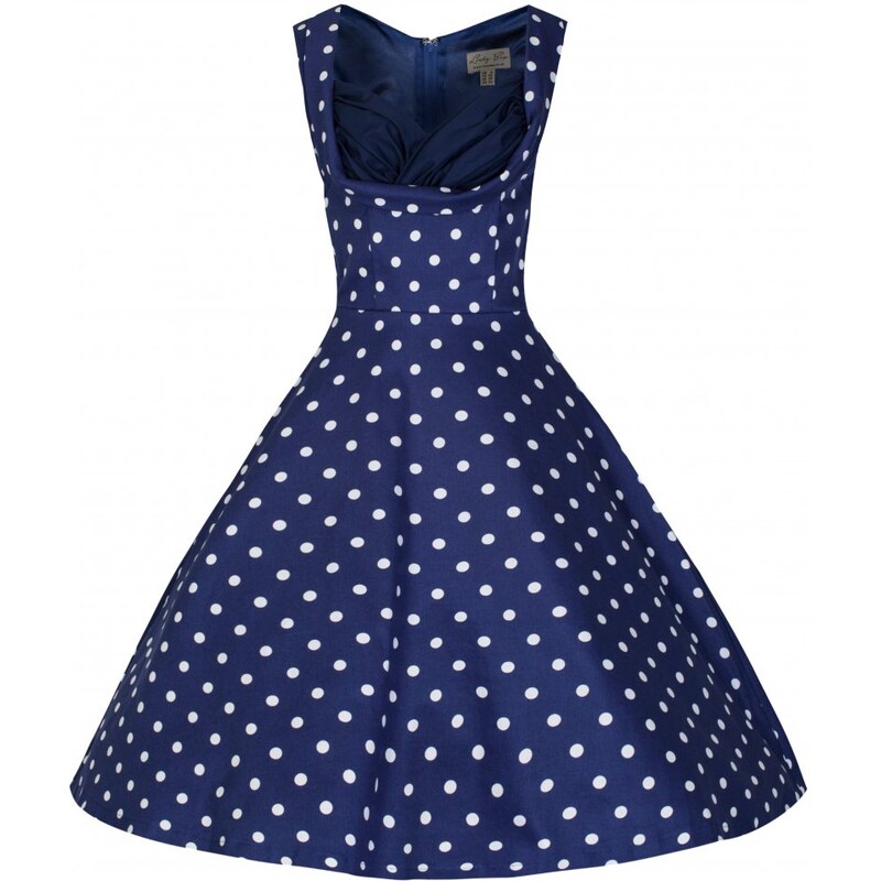 Lindy Bop Ophelia modré retro šaty s puntíky