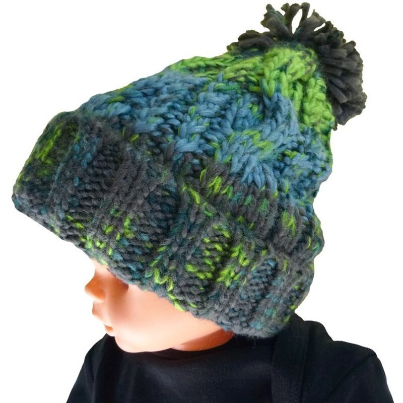 R-Spekt Dětský kulich MAXI PomPom beanie šedozelený - 52-56