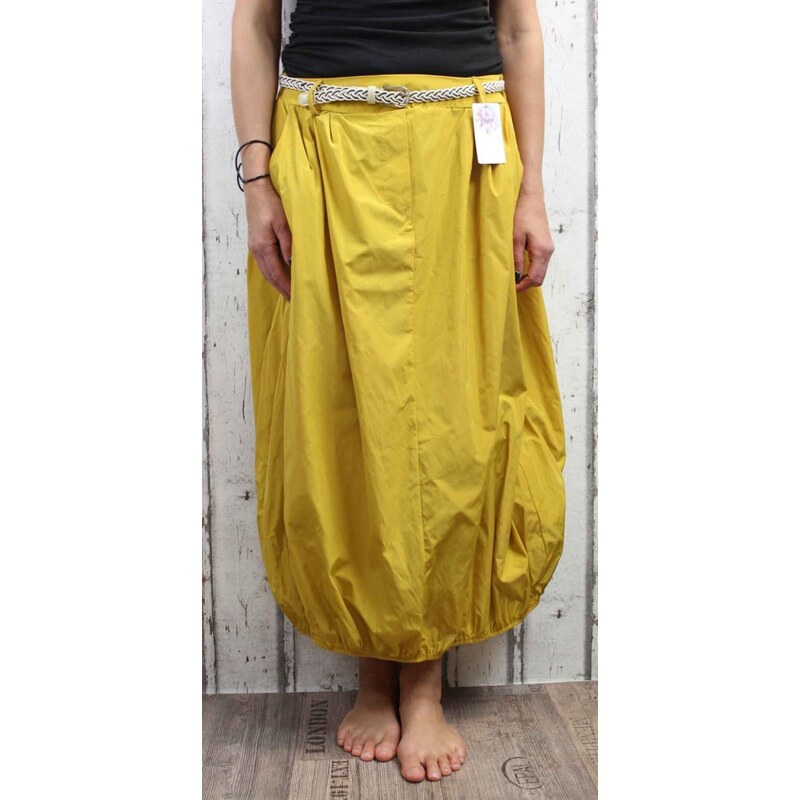 Italy Moda Dámská dlouhá šusťáková sukně s páskem - žlutá-hořčicová
