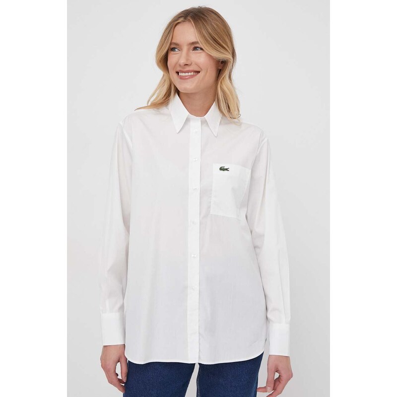 Bavlněná košile Lacoste bílá barva, relaxed, s klasickým límcem