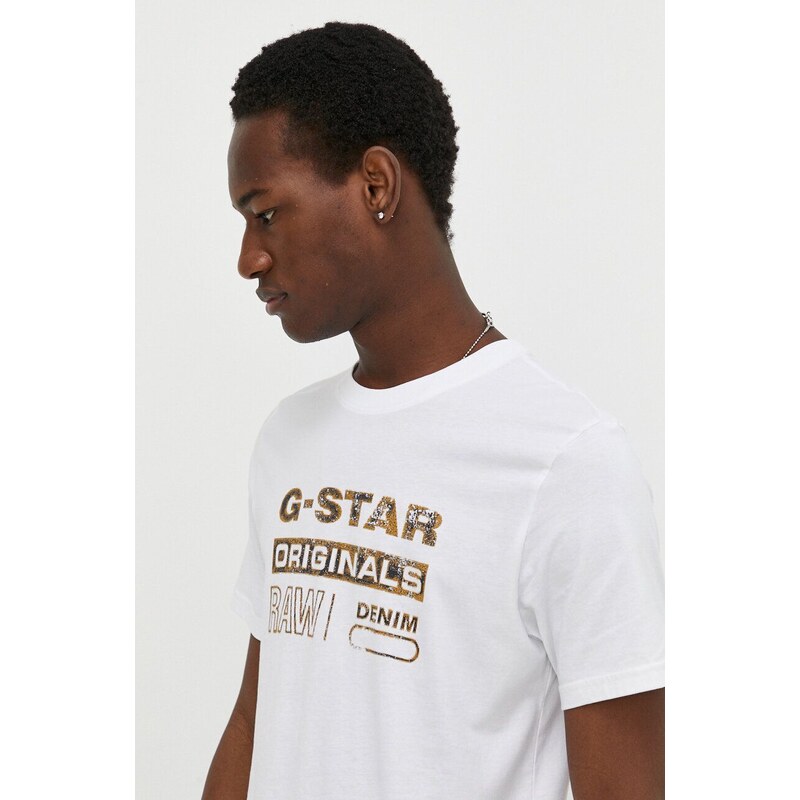 Bavlněné tričko G-Star Raw bílá barva, s potiskem