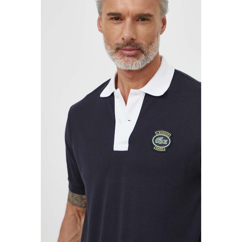 Bavlněné polo tričko Lacoste tmavomodrá barva, s aplikací