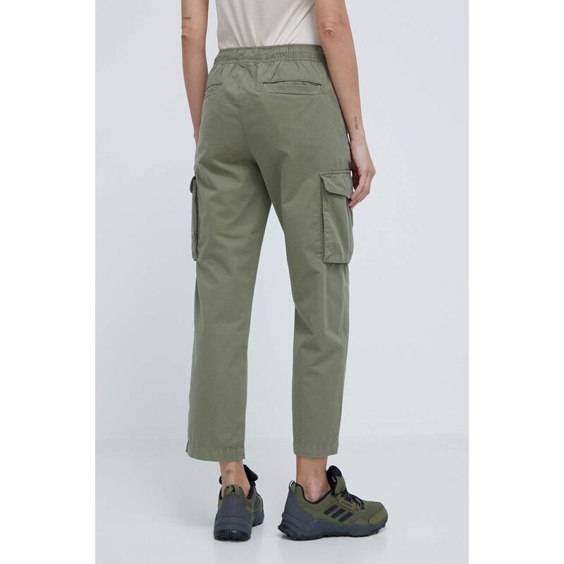 Bavlněné kalhoty Napapijri M-Faber zelená barva, jednoduché, high waist, NP0A4HOBGAE1