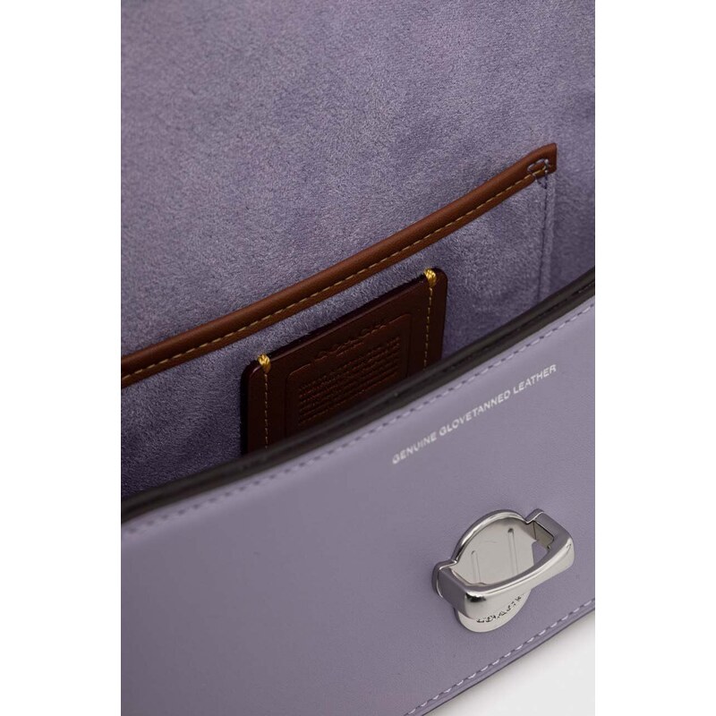 Kožená kabelka Coach Studio Baguette fialová barva