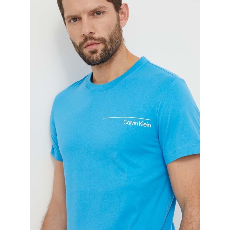 Bavlněné tričko Calvin Klein tyrkysová barva, s potiskem