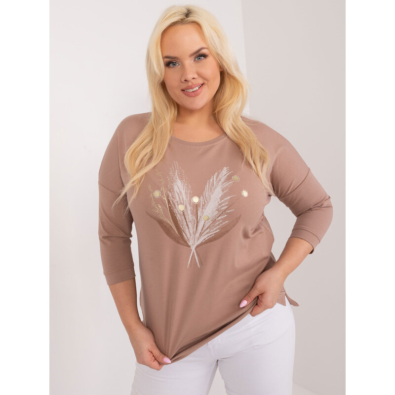 Fashionhunters Tmavě béžová halenka plus size s rozparky