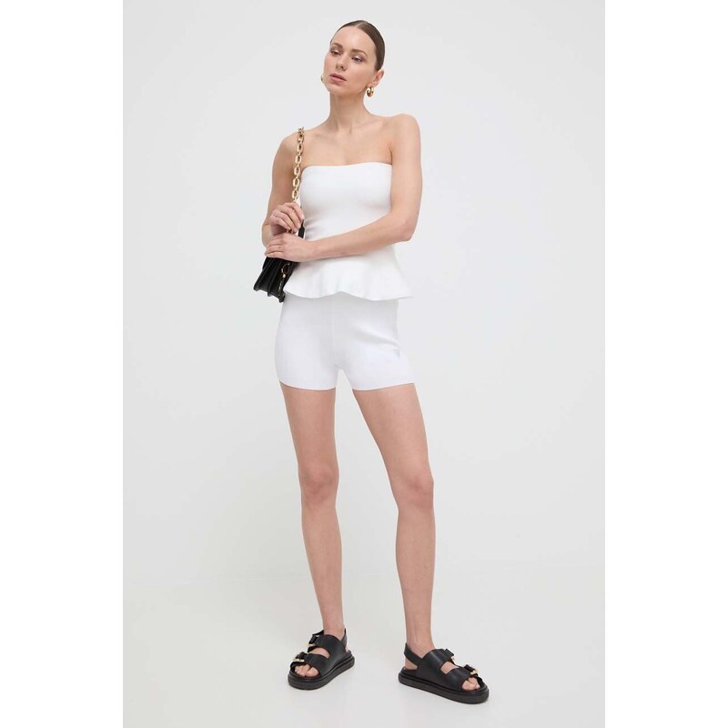 Kraťasy Guess ALEXIA dámské, bílá barva, s aplikací, high waist, W4GZ25 Z3F40