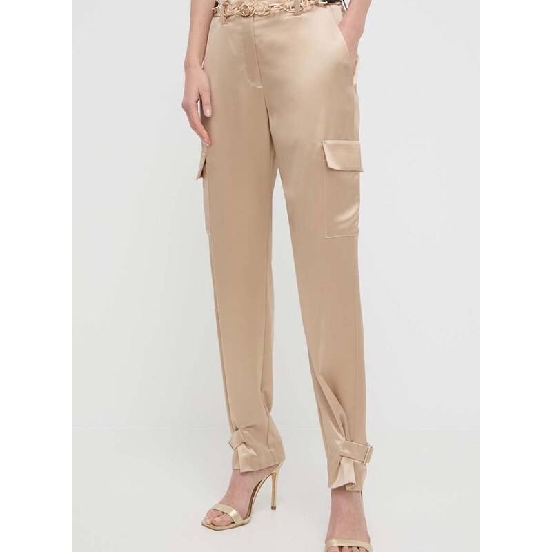 Kalhoty Guess MARZIA dámské, béžová barva, jednoduché, high waist, W4GB50 WG7C0