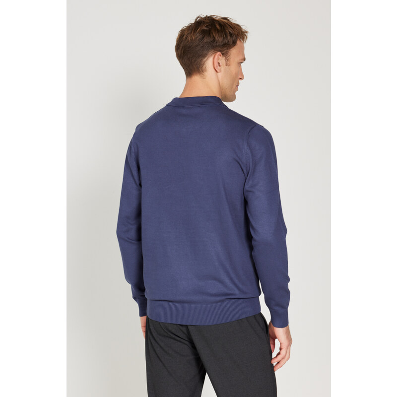 ALTINYILDIZ CLASSICS Men's Indigo Standard Fit Normal Cut Polo Neck Knitwear Sweater
