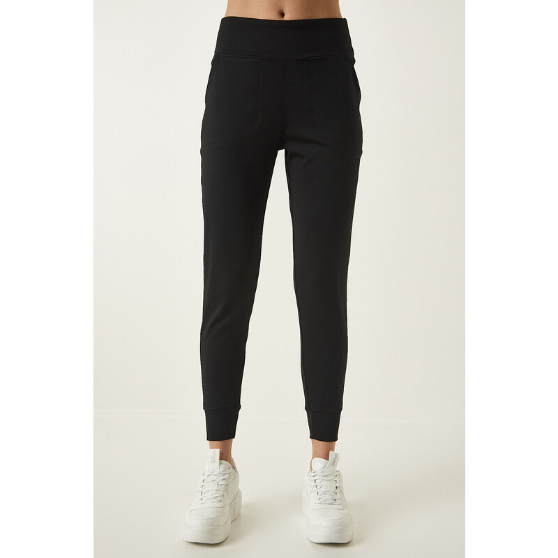 Happiness İstanbul Black Pocket Knitted Sports Leggings