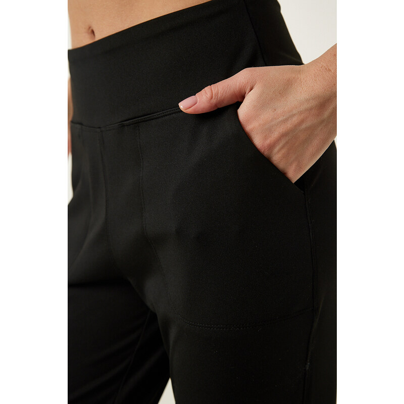 Happiness İstanbul Black Pocket Knitted Sports Leggings