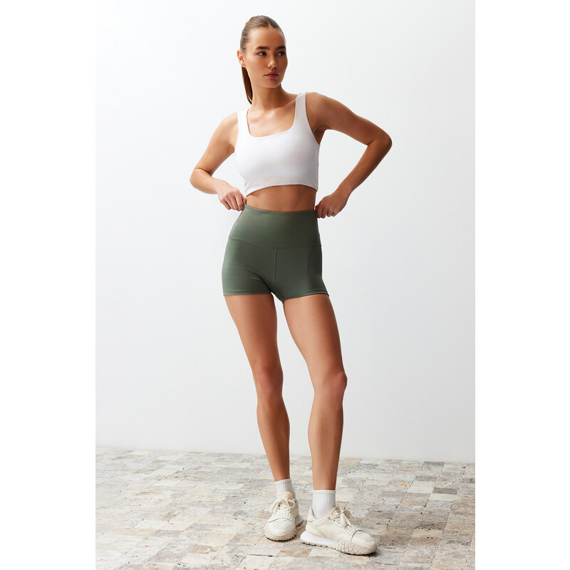 Trendyol Khaki Recovery Waist Reflective Print Detailed Extra Short Knitted Sports Shorts Leggings