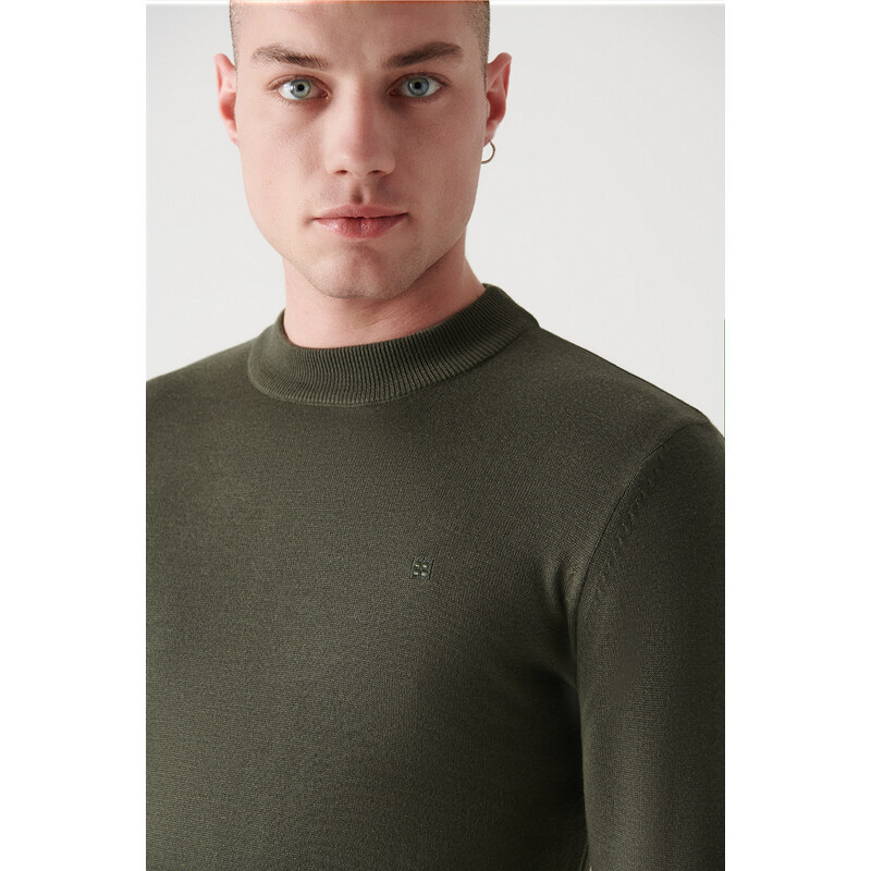Avva Men's Khaki Half Turtleneck Regular Fit Knitwear Sweater