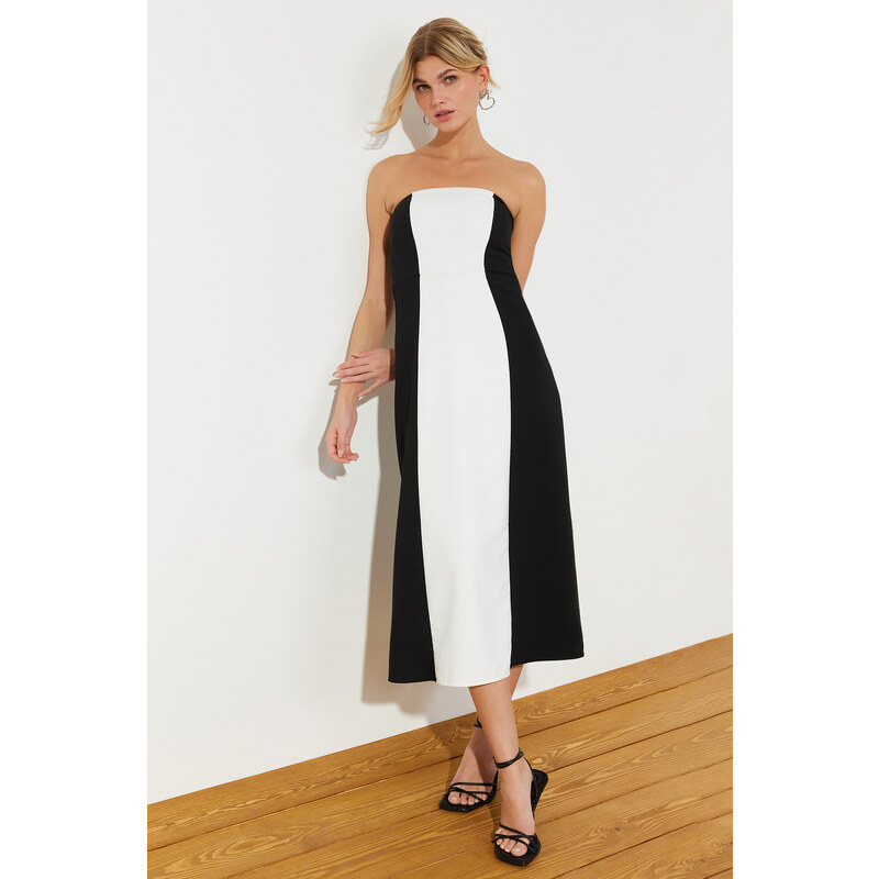 Trendyol Black A-Line Strapless Maxi Woven Dress with Detachable Straps
