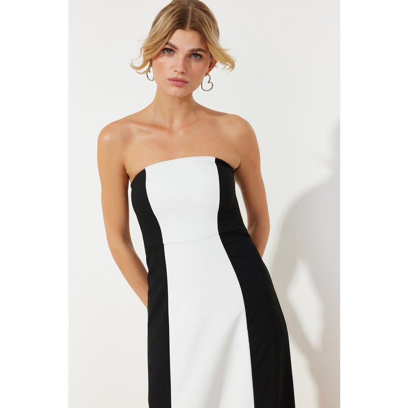 Trendyol Black A-Line Strapless Maxi Woven Dress with Detachable Straps