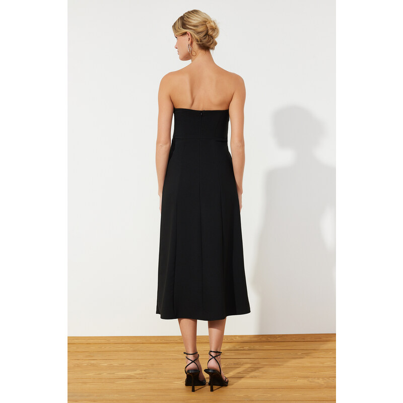 Trendyol Black A-Line Strapless Maxi Woven Dress with Detachable Straps