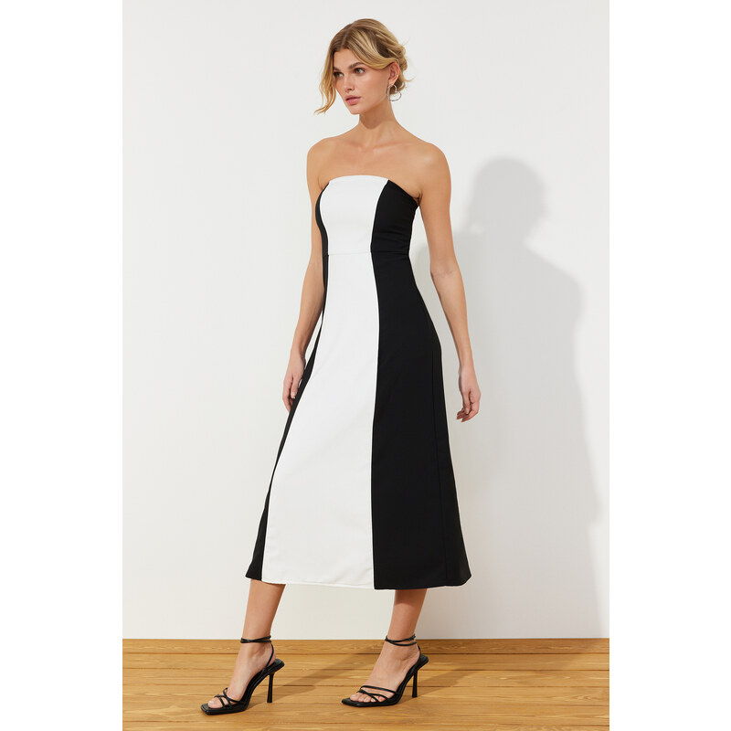 Trendyol Black A-Line Strapless Maxi Woven Dress with Detachable Straps