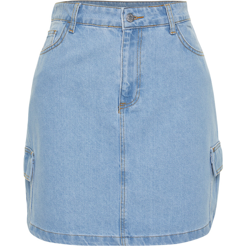 Trendyol Curve Blue Cargo Pocket Mini Denim Skirt