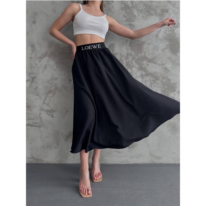 BİKELİFE Black Elastic Waist Parachute Skirt