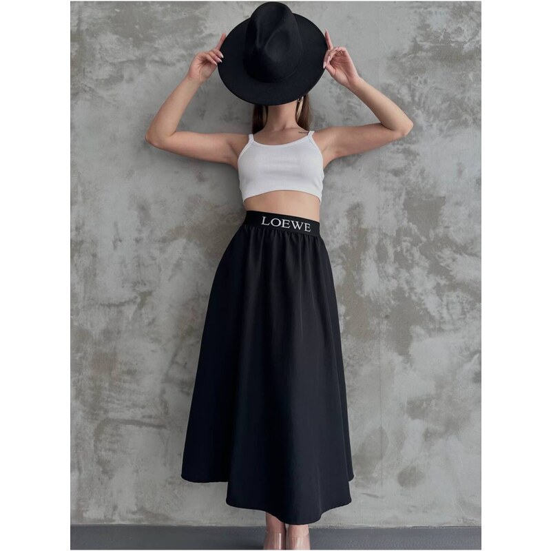 BİKELİFE Black Elastic Waist Parachute Skirt