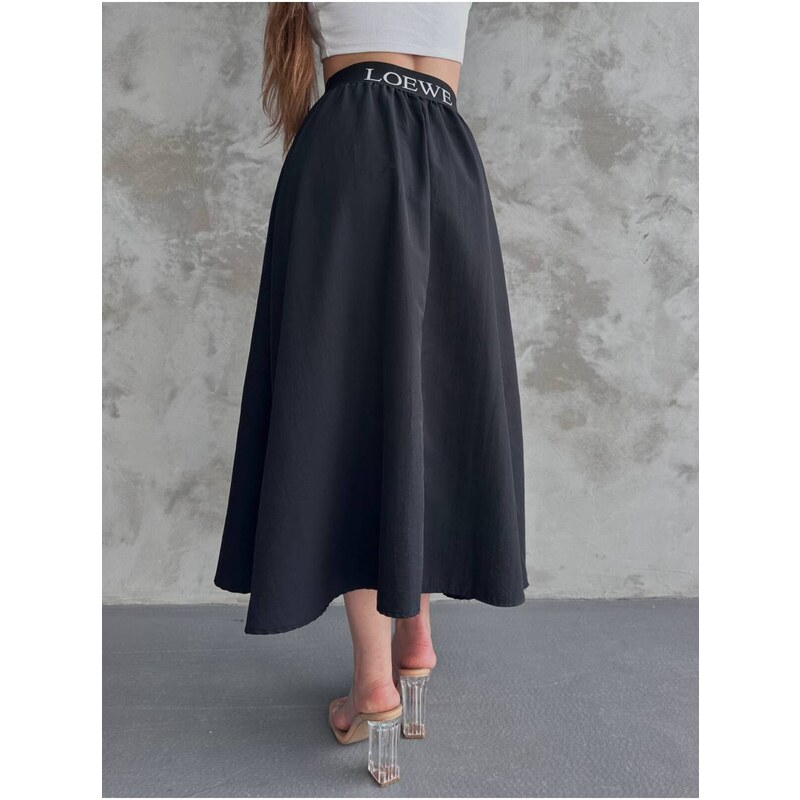 BİKELİFE Black Elastic Waist Parachute Skirt