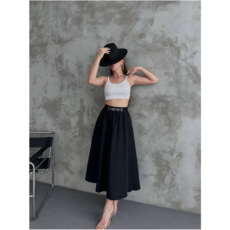 BİKELİFE Black Elastic Waist Parachute Skirt