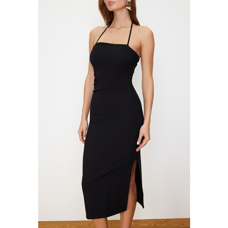 Trendyol Black Fitted Slit Maxi Woven Dress